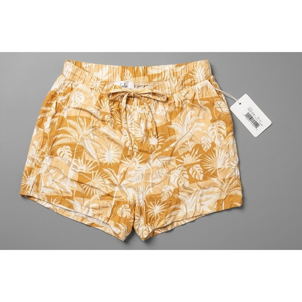 Sailor Sage Floral Tropical Rayon Shorts Tan/Cream Elastic Waist Women's S
